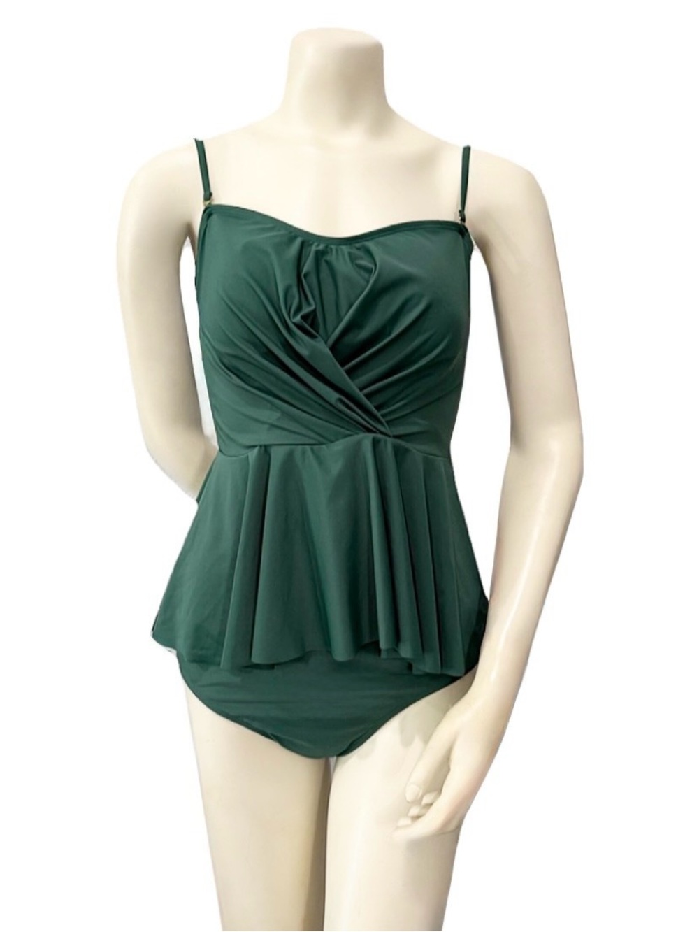 NWT Nicole Miller Studio Green Peplum Tankini Set M
